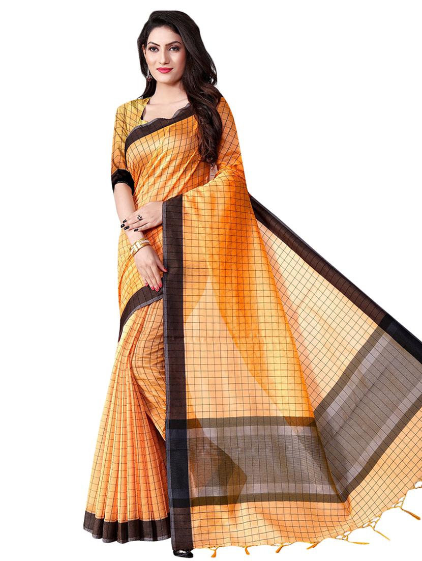 checkered chanderi saree with blouse - 16972409 - Zoom Image - 0