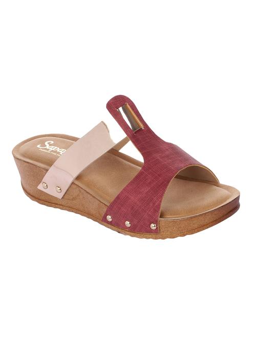 maroon synthetic slip on sandals - 16973755 - Standard Image - 0