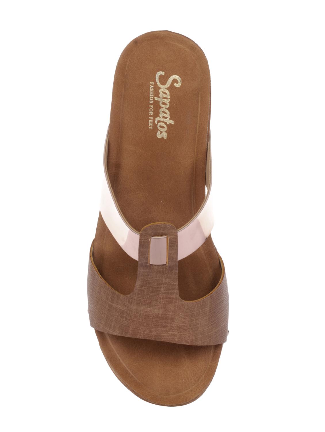 tan synthetic slip on sandals - 16973756 - Standard Image - 3