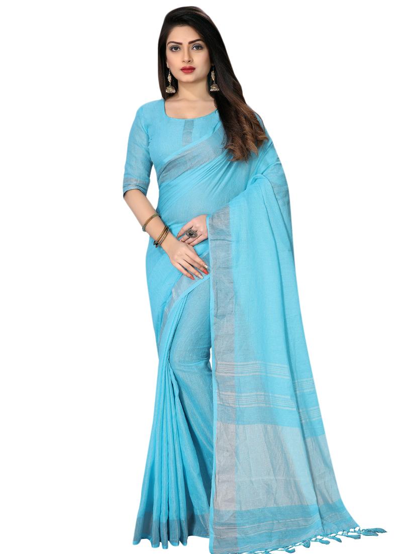 plain woven saree with blouse - 16974234 -  Zoom Image - 0