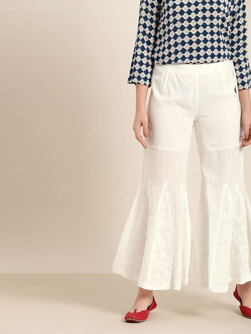 white cotton flared palazzo