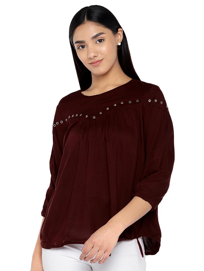 eyelet detail gathered peasant top - 16978958 - Zoom Image - 0