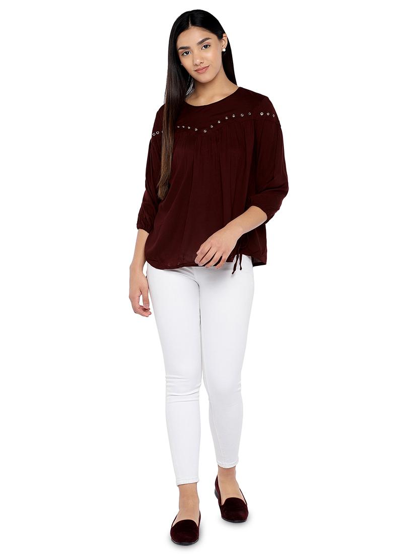 eyelet detail gathered peasant top - 16978958 - Standard Image - 3