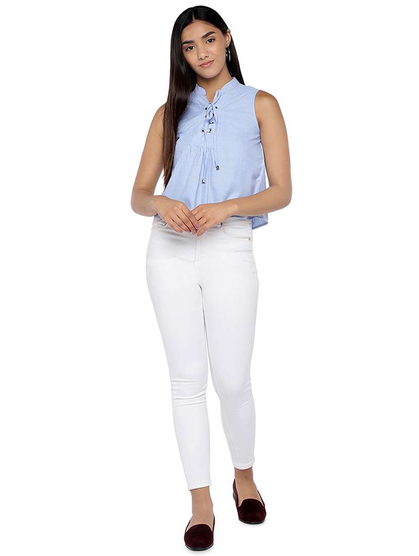women's crop mandarin neck top - 16979015 - Standard Image - 3
