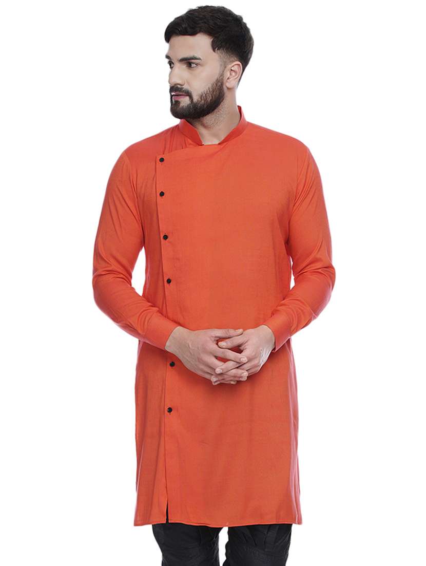 orange solid rayon medium length kurta - 16979454 -  Zoom Image - 0