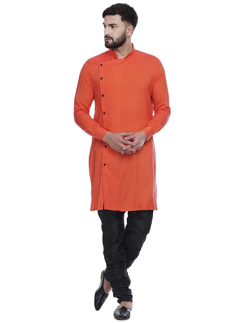 orange solid rayon medium length kurta - 16979454 - Standard Image - 3
