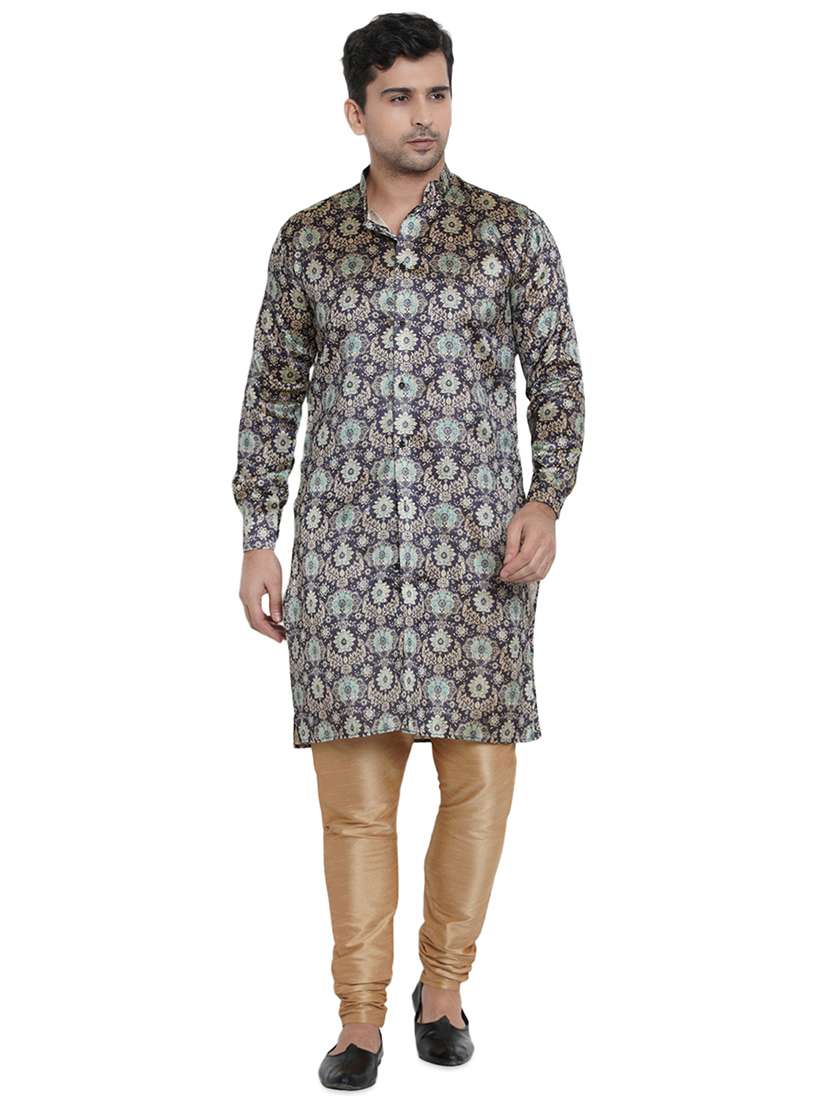 blue printed silk blend medium length kurta - 16979459 -  Standard Image - 3