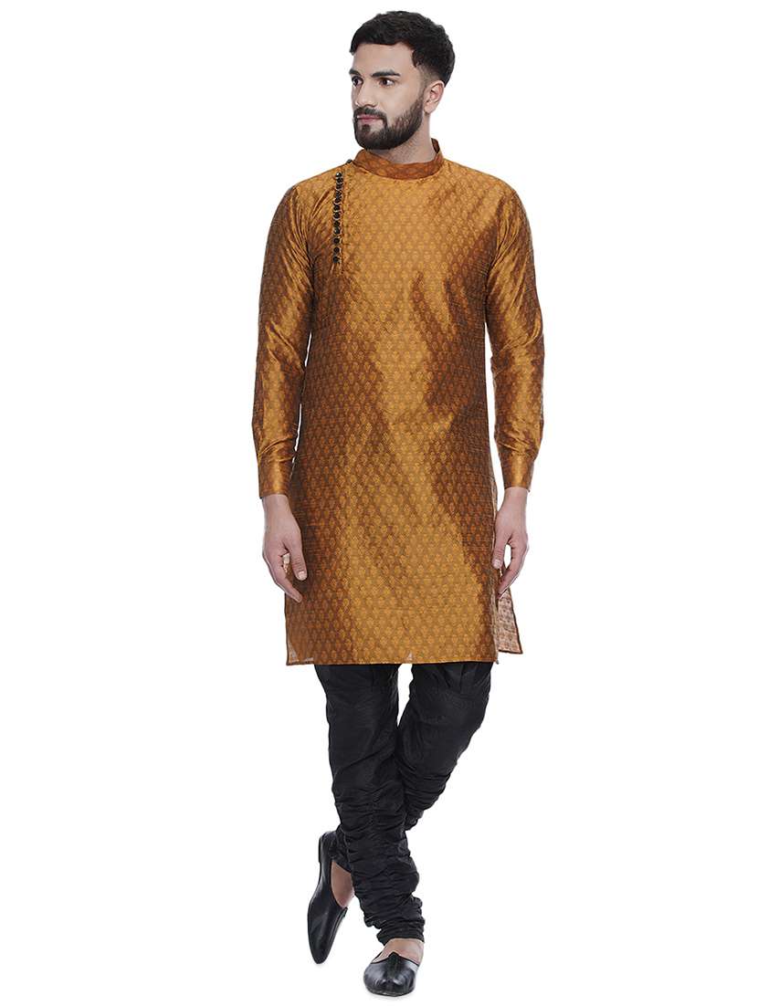 brown jacquard silk blend medium kurta - 16979468 -  Standard Image - 3