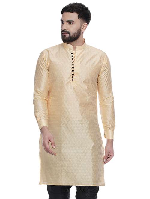 cream jacquard silk blend kurta - 16979469 -  Standard Image - 0