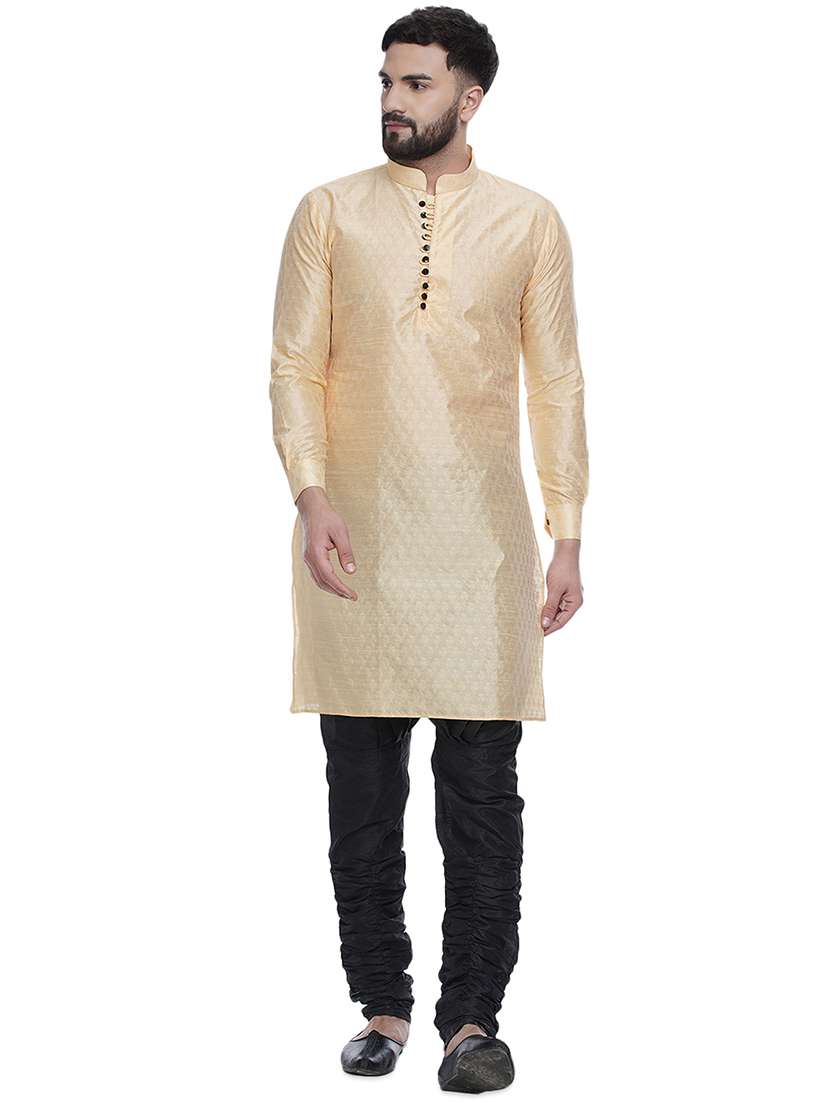 cream jacquard silk blend kurta - 16979469 -  Standard Image - 3