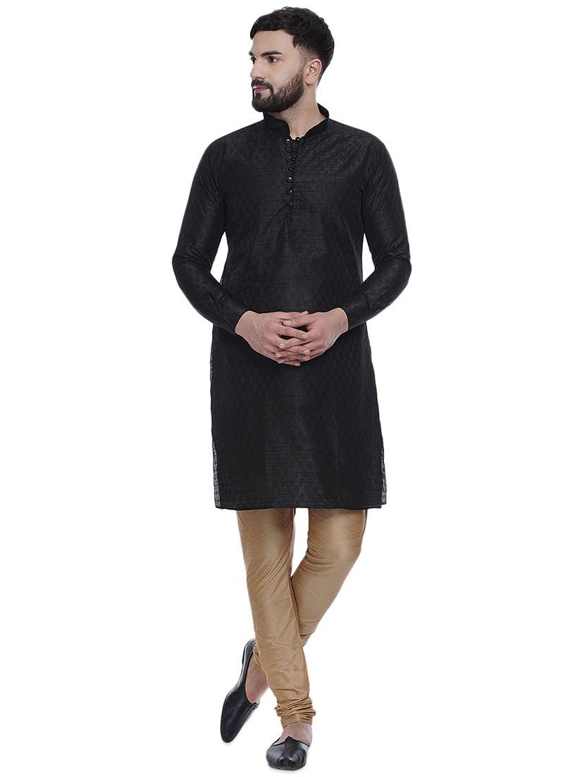black jacquard work mandarin neck kurta - 16979474 -  Standard Image - 3