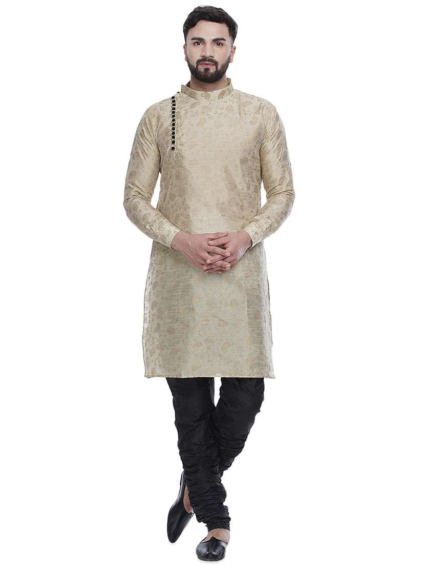beige printed silk blend medium length kurta - 16979476 -  Standard Image - 3