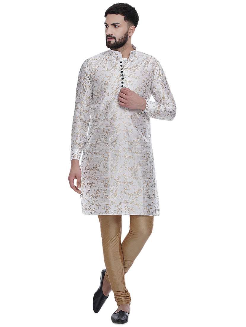 white self-designed silk medium kurta - 16979479 -  Standard Image - 3