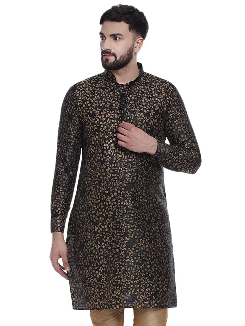 black printed silk medium kurta