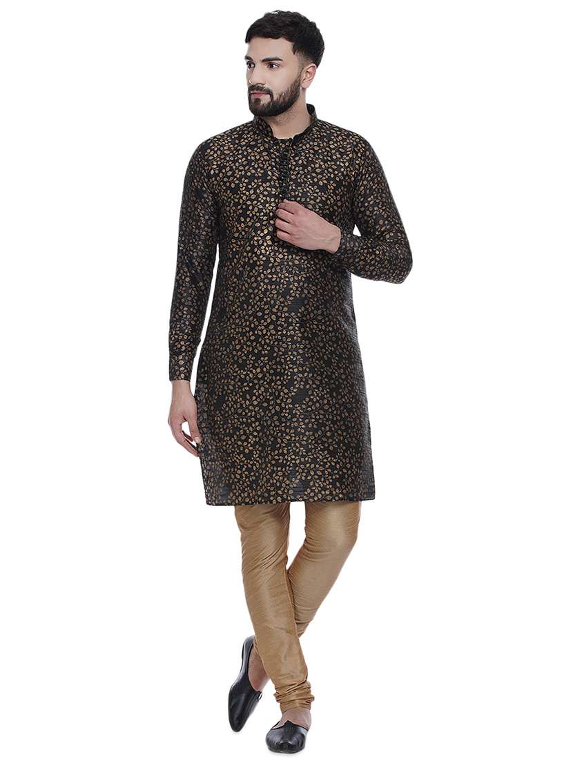black printed silk medium kurta - 16979481 -  Standard Image - 3