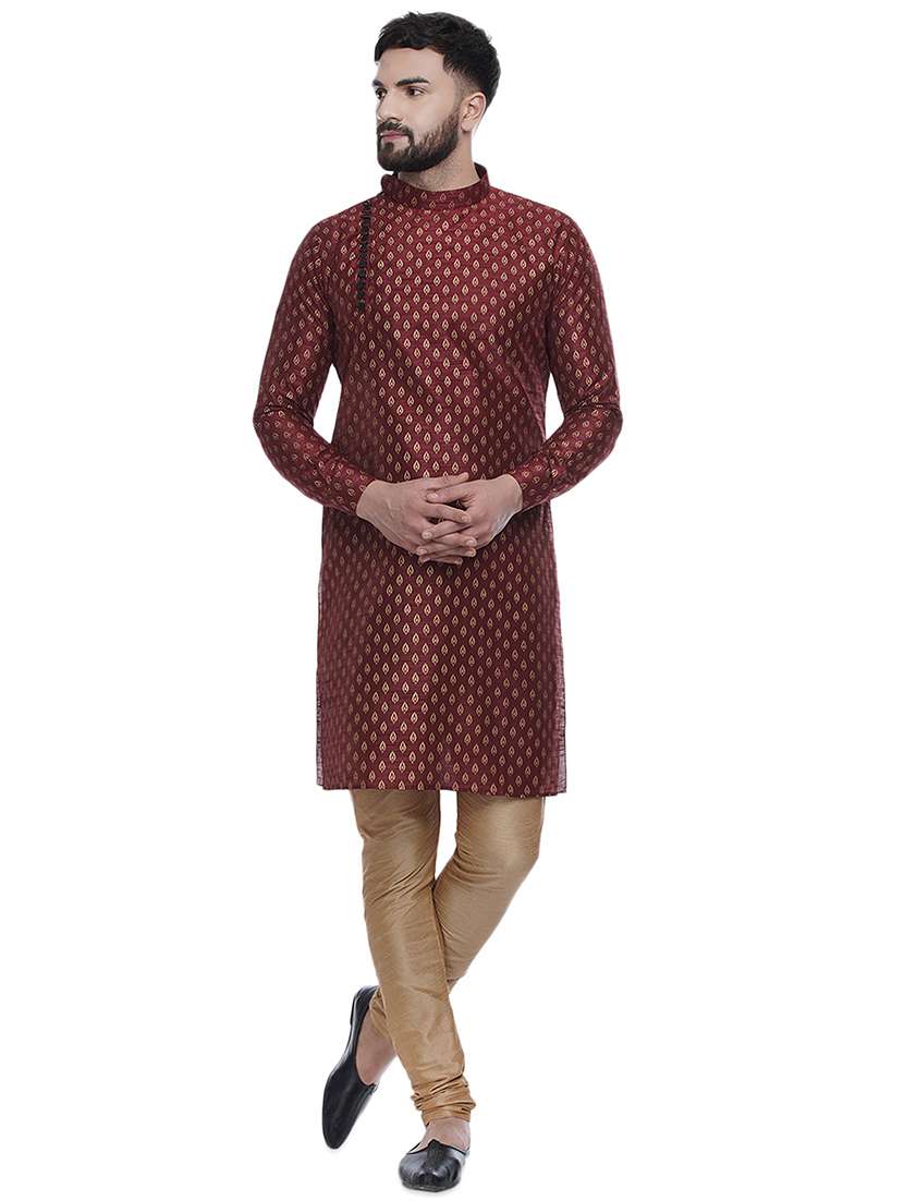 red printed silk blend medium length kurta - 16979483 -  Standard Image - 3