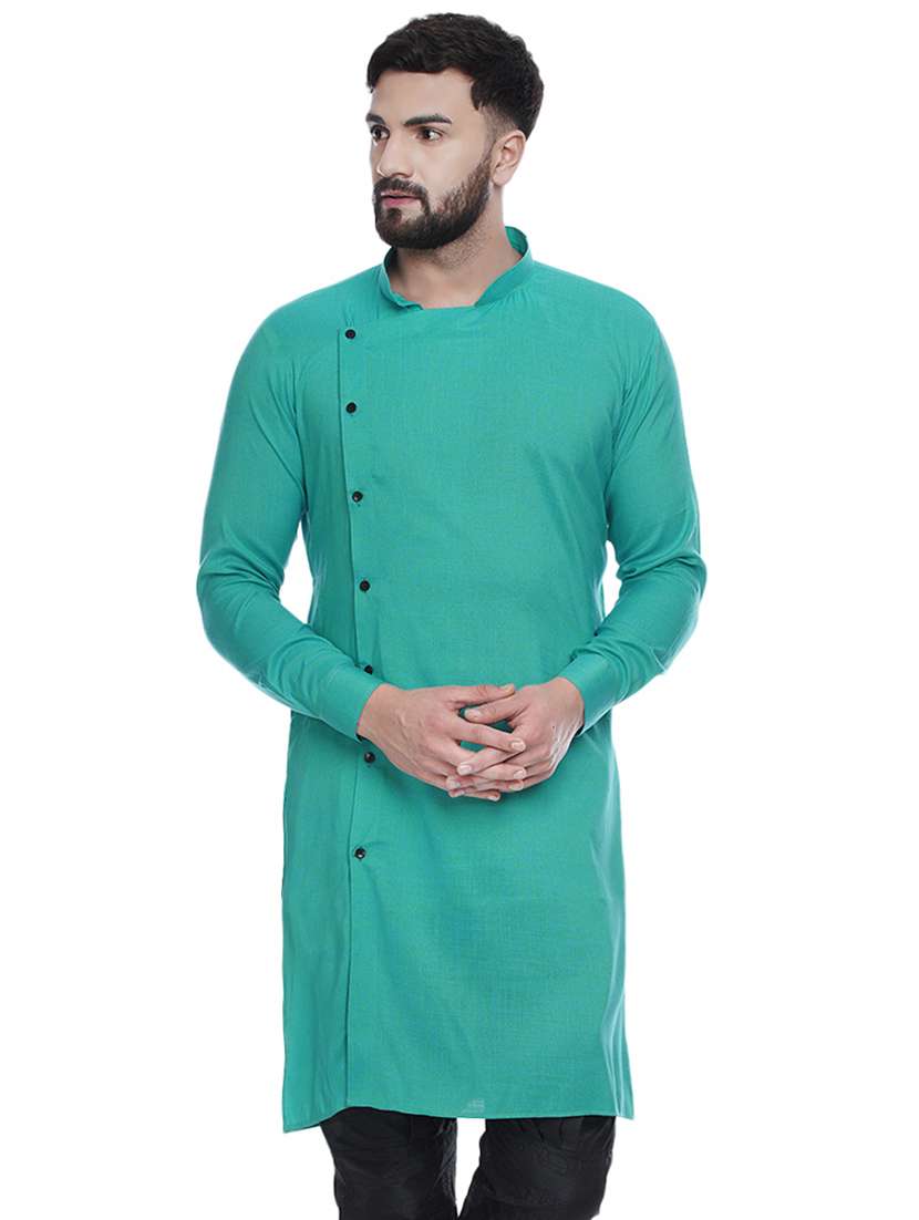 green solid rayon medium length kurta - 16979487 -  Zoom Image - 0