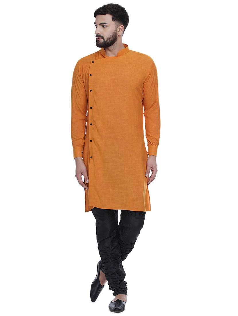 orange solid medium length kurta - 16979488 -  Standard Image - 3