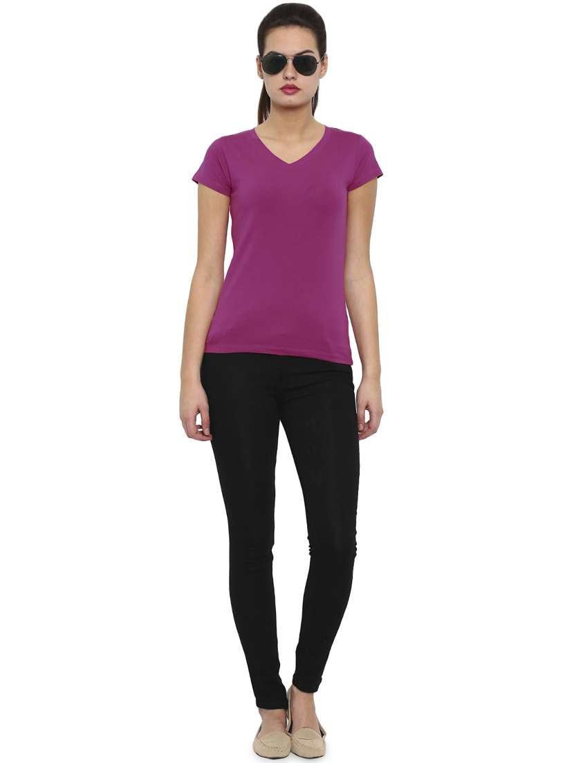 women's plain v neck t-shirt - 16979816 - Standard Image - 3
