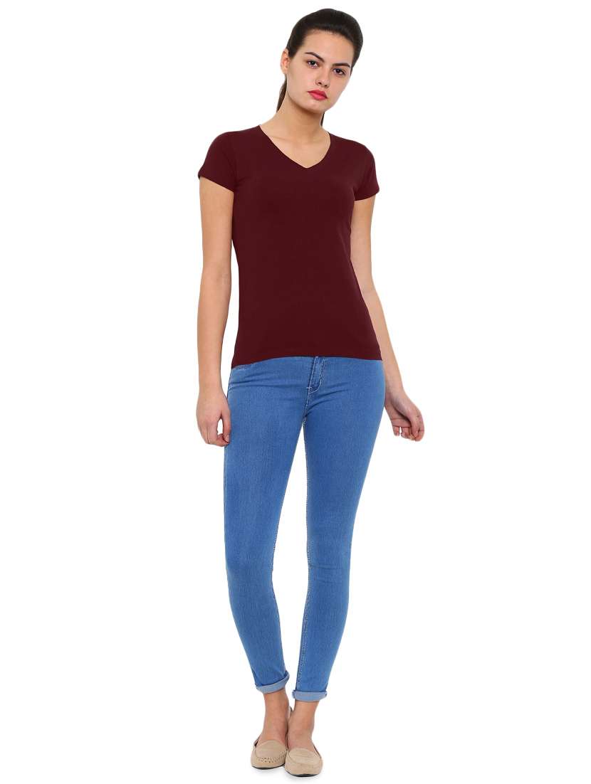 women's plain v neck t-shirt - 16979822 - Standard Image - 3
