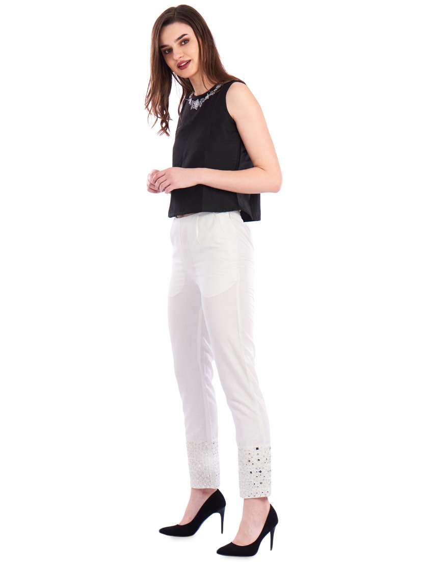 embroidered hem flat front trousers - 16980331 - Standard Image - 3