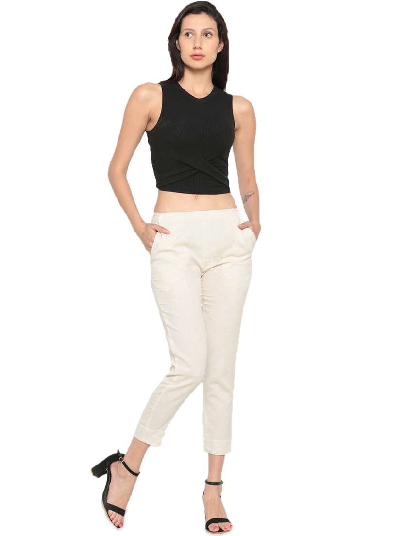 beige cotton tapered pant - 16980363 - Standard Image - 3