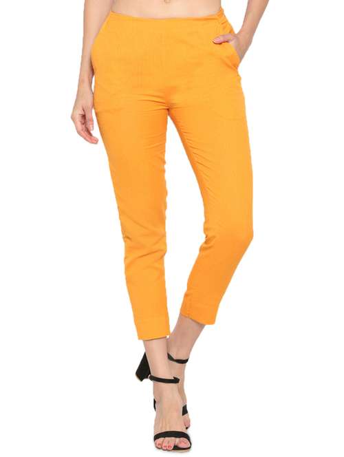 yellow cotton tapered pant - 16980365 - Standard Image - 0