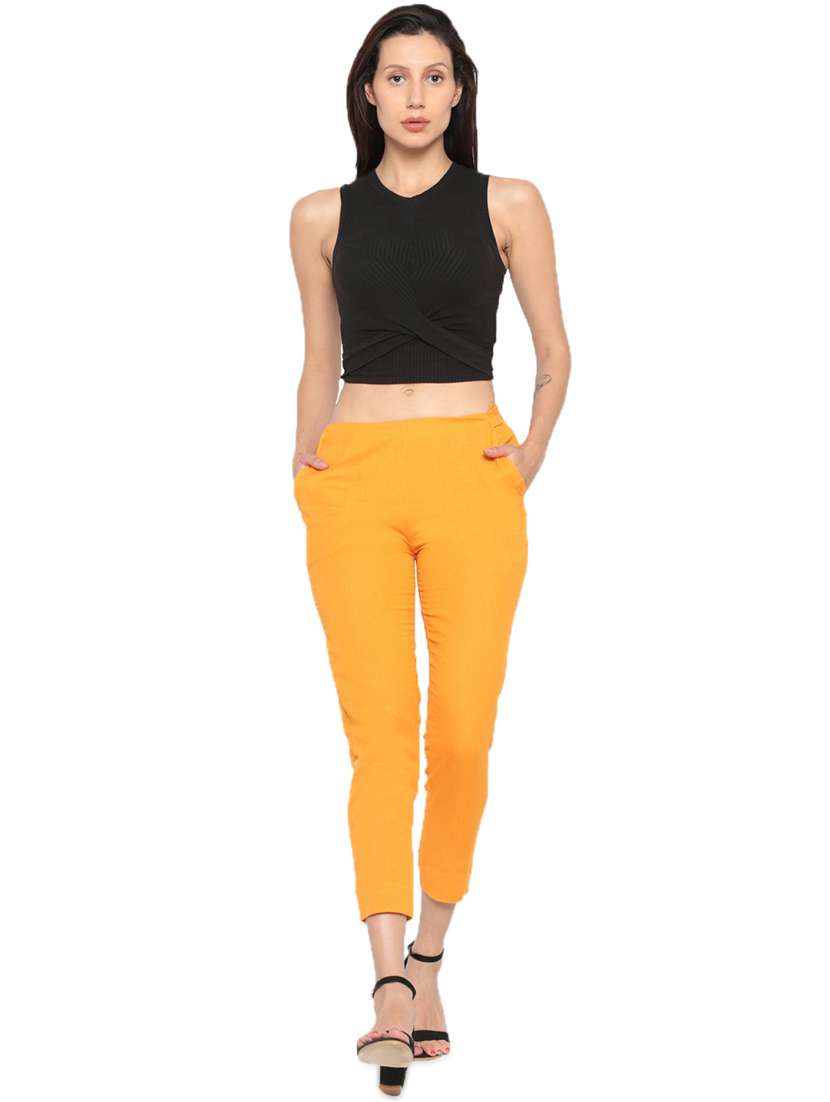 yellow cotton tapered pant - 16980365 - Standard Image - 3