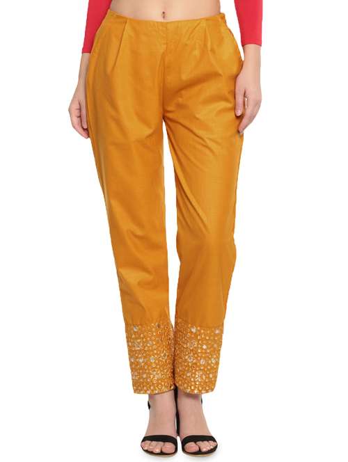 yellow cotton tapered pant - 16980368 - Standard Image - 0