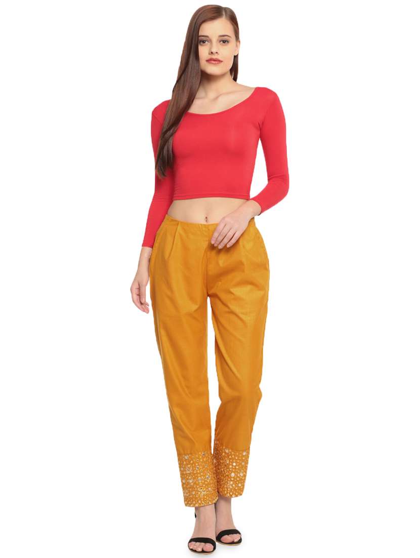 yellow cotton tapered pant - 16980368 - Standard Image - 3