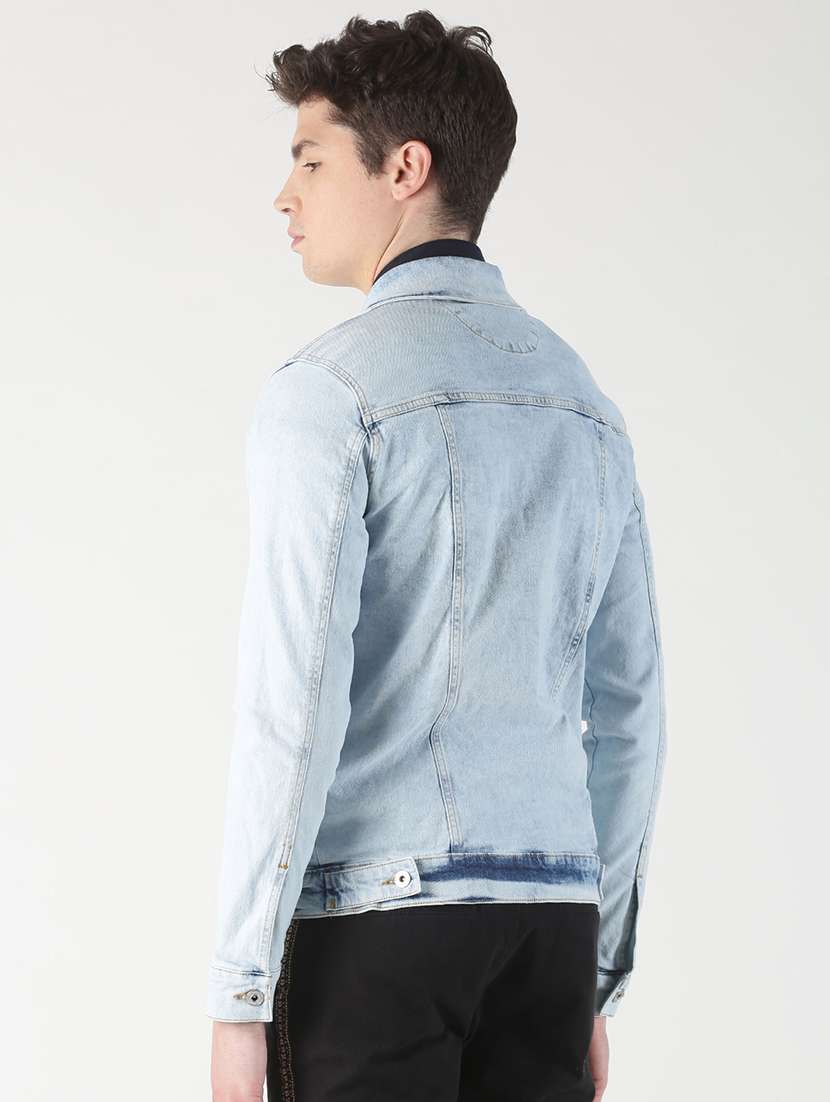 Buy online Blue Washed Denim Jacket 
