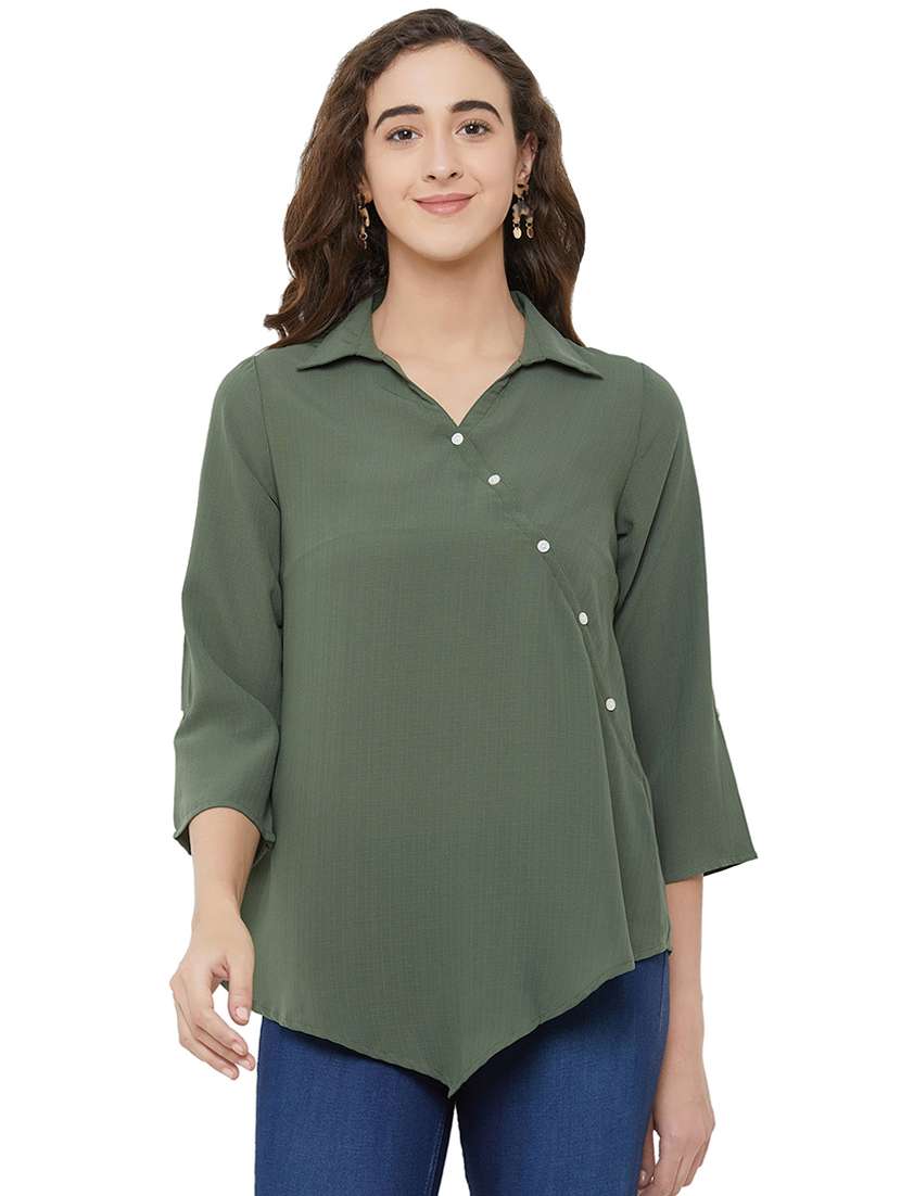 asymmetric hem button up top 