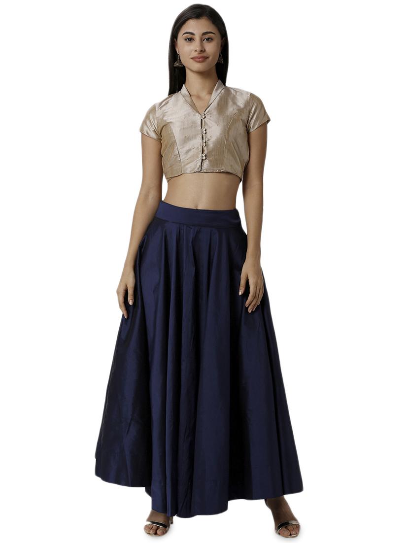 blue polyester flared skirt - 16981291 - Standard Image - 3