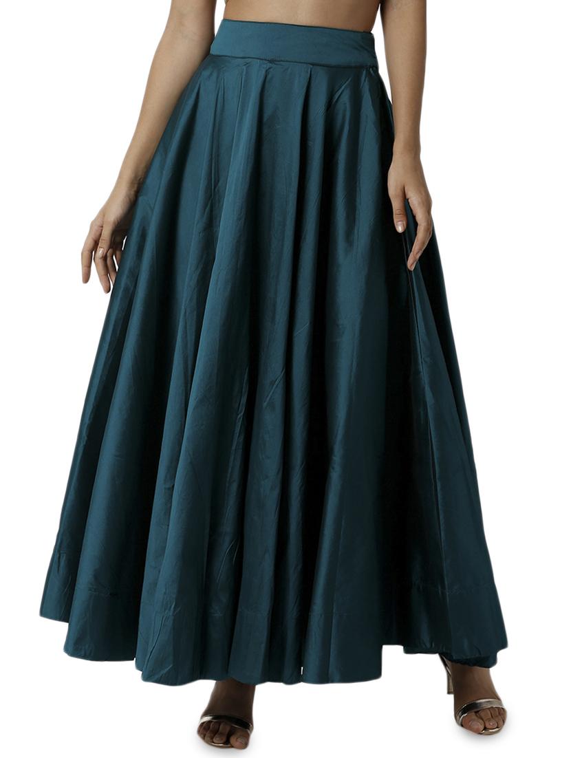 green polyester flared skirt - 16981305 -  Zoom Image - 0
