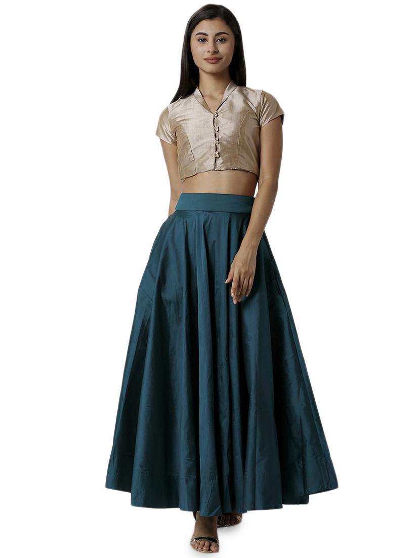 green polyester flared skirt - 16981305 - Standard Image - 3