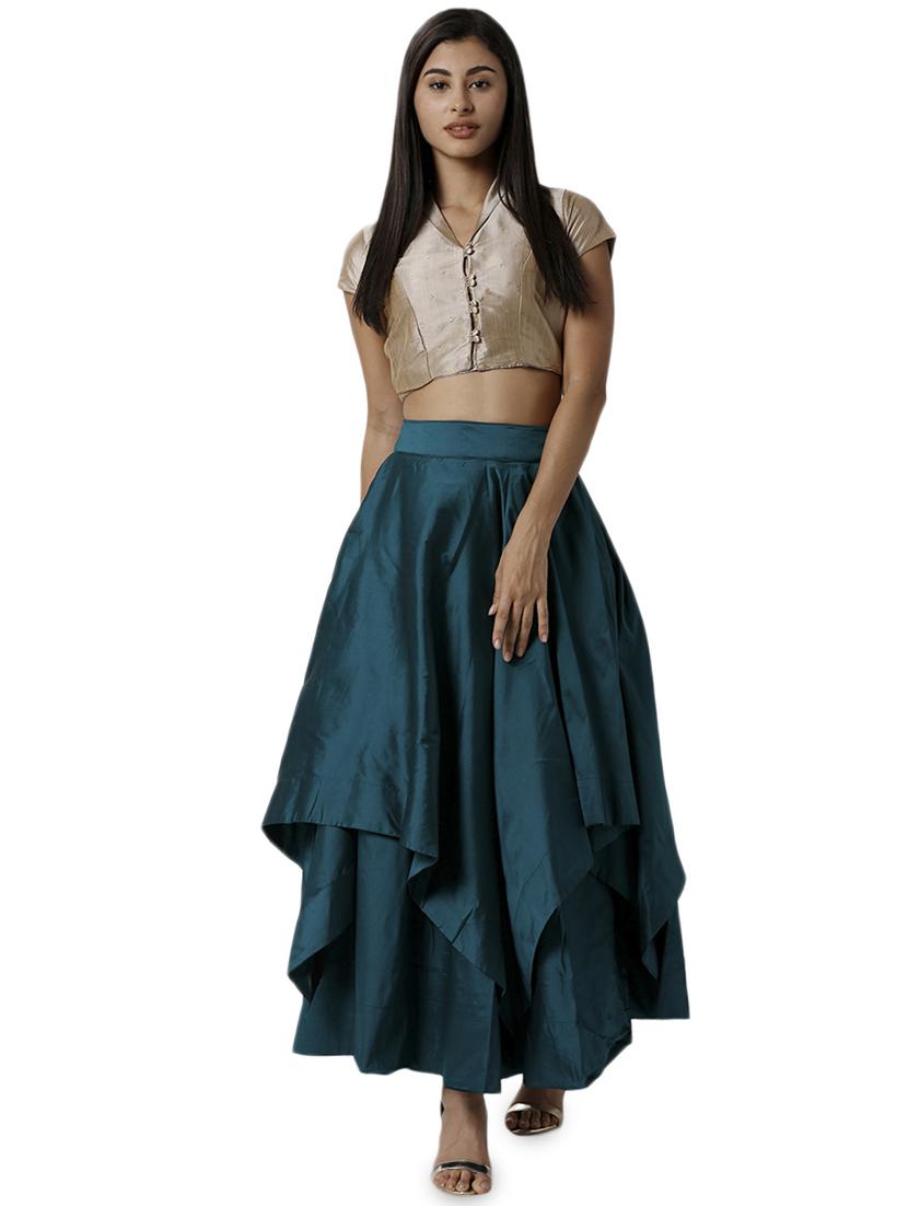green polyester layered flared skirt - 16981306 - Standard Image - 3