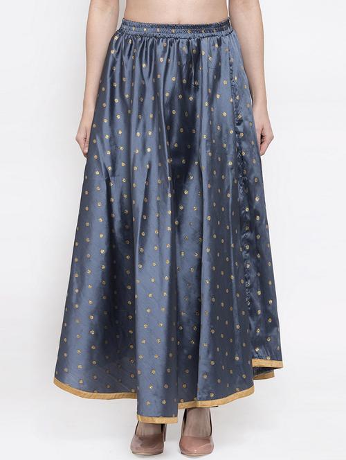 grey silk blend flared skirt - 16982014 -  Standard Image - 0