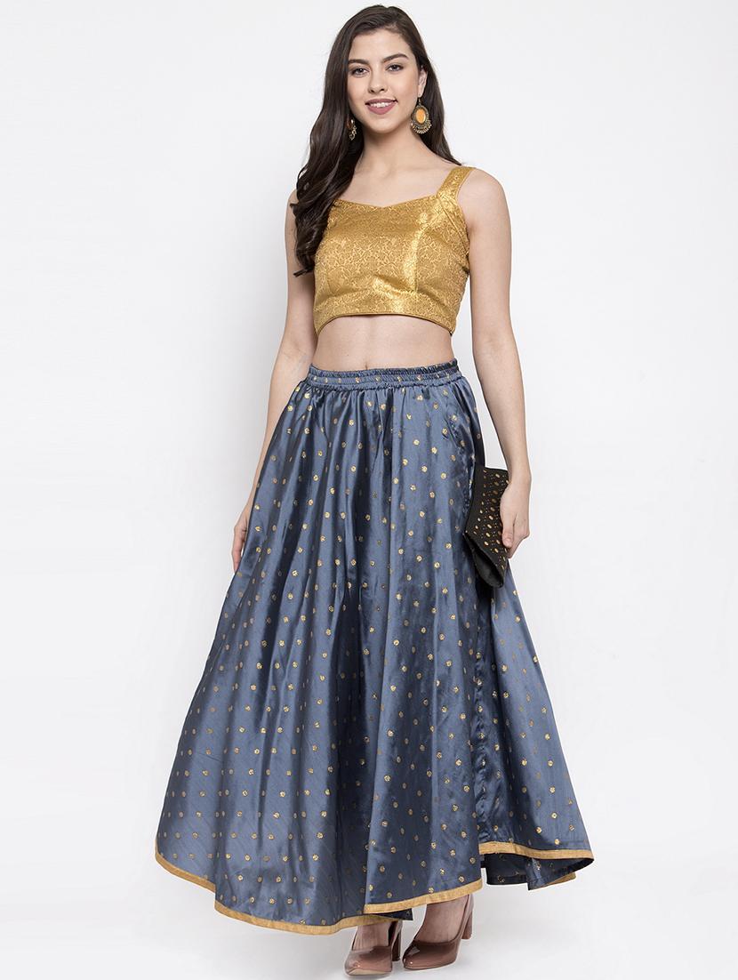 grey silk blend flared skirt - 16982014 - Standard Image - 3