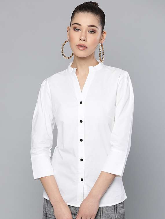 mandarin neck solid shirt 