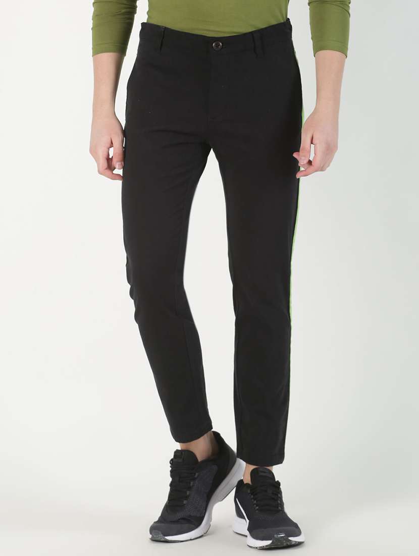 black solid taped casual trouser 