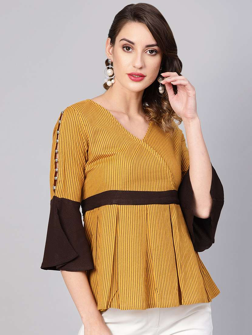 bell sleeves striped a-line top