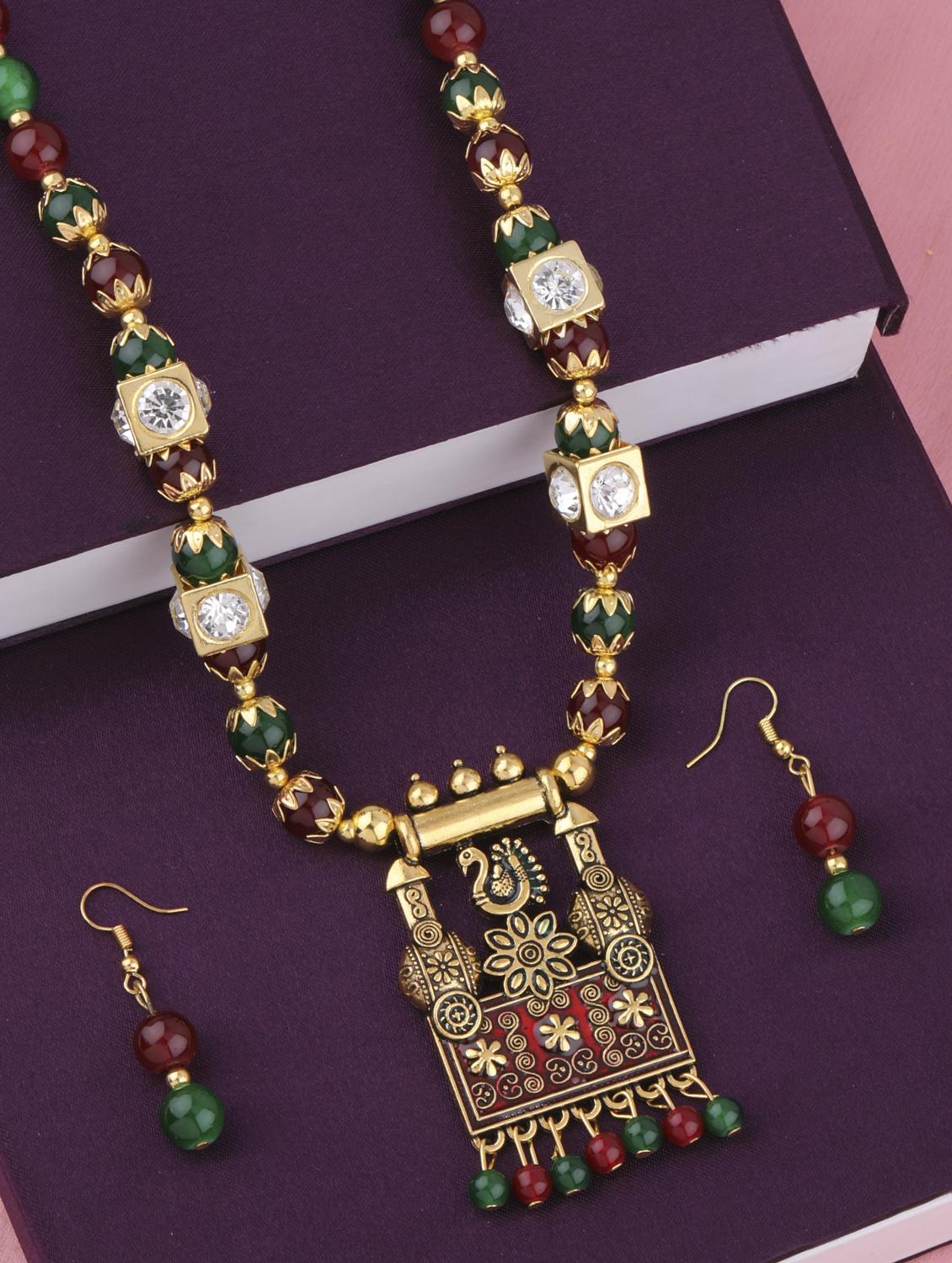 multi colored metal long pendants with earring - 16983957 - Standard Image - 3