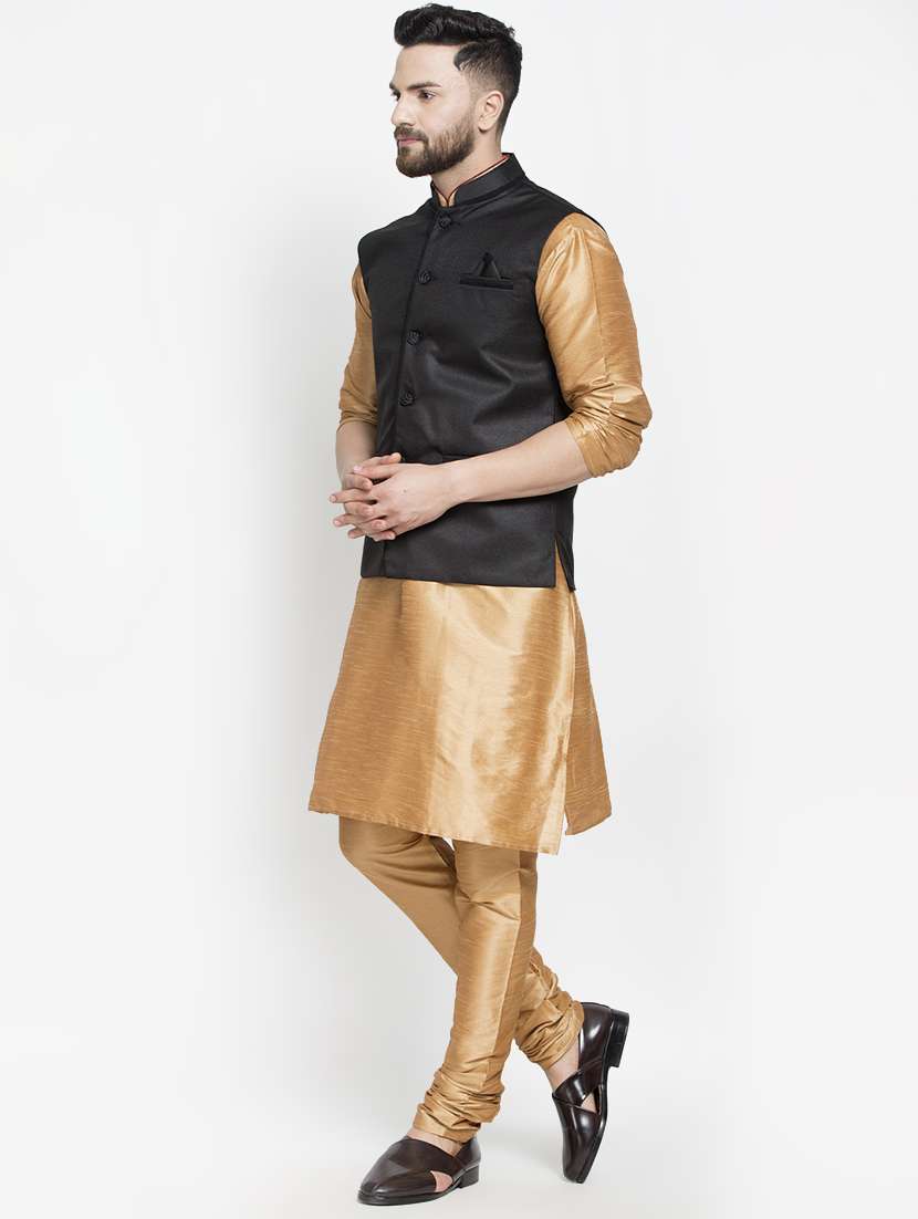 Brown Silk Blend Kurta Pyjama Set 
