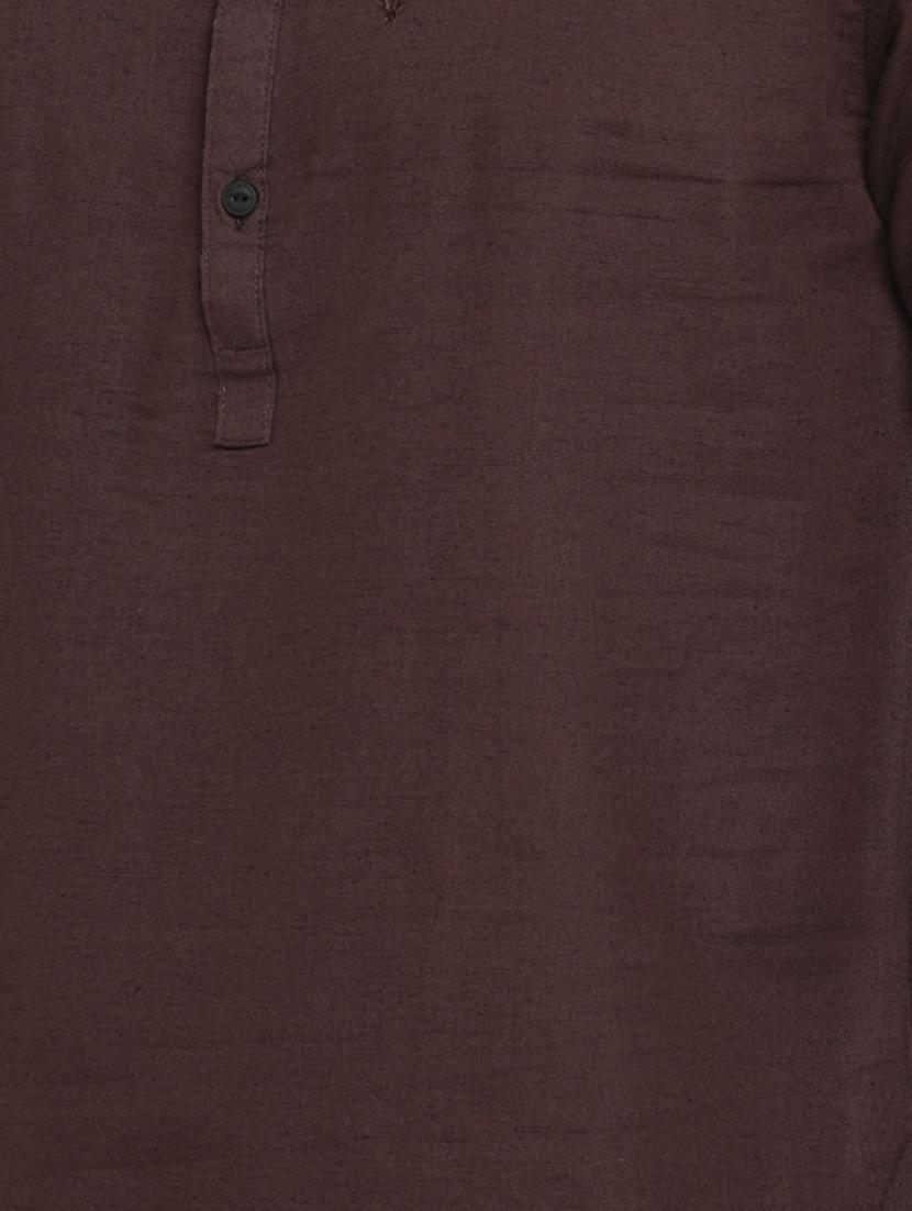 brown solid linen short kurta - 16987974 - Standard Image - 3