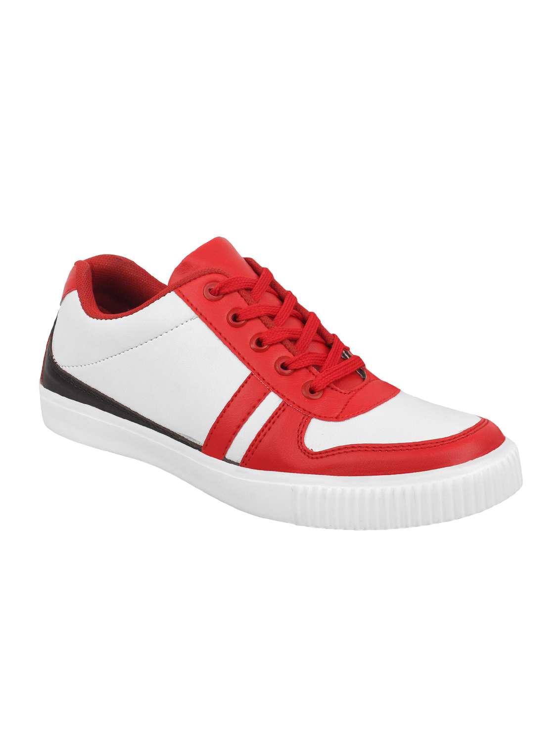 red synthetic lace up shoes