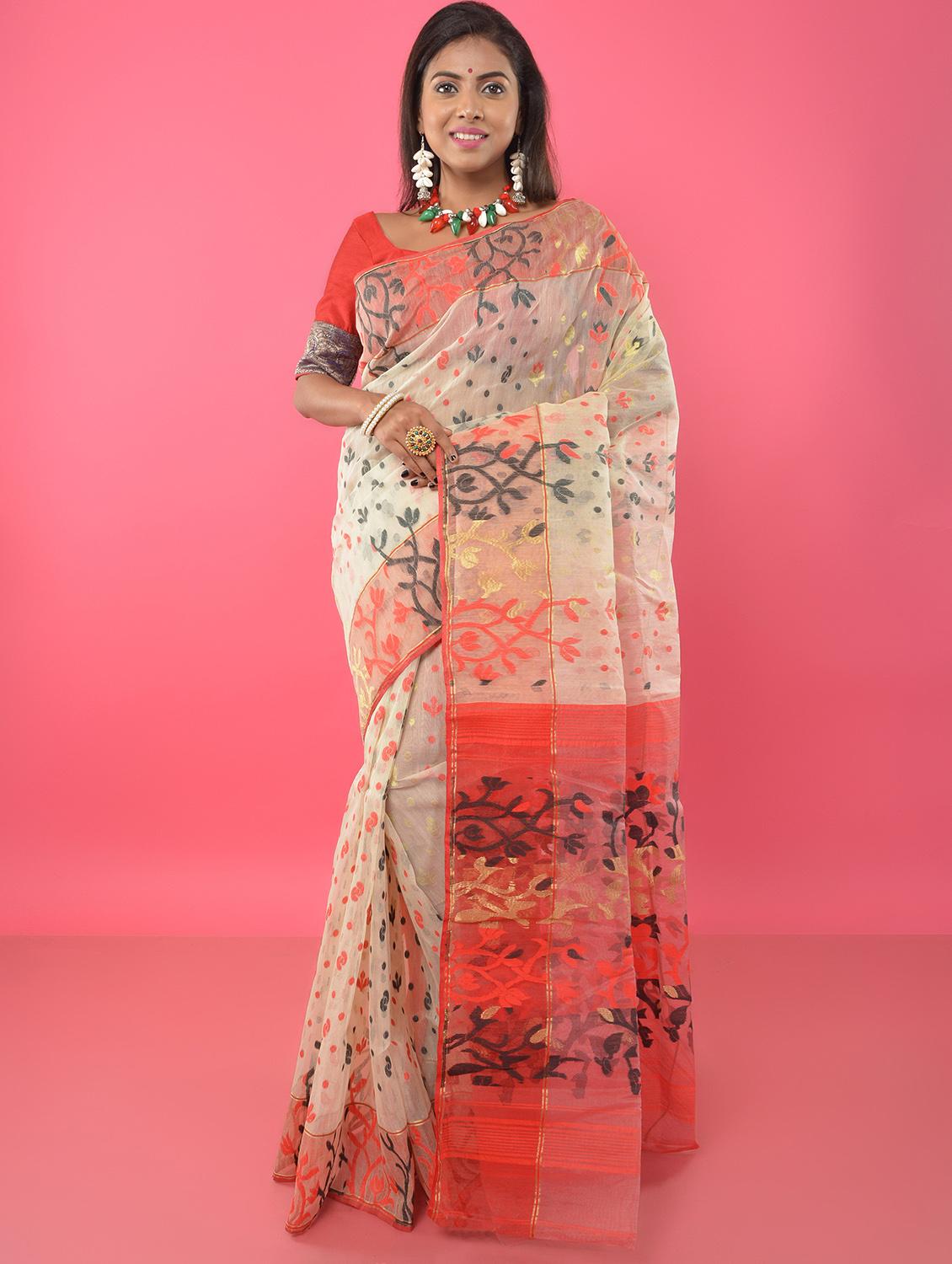 self design jamdani saree - 16989197 - Zoom Image - 0