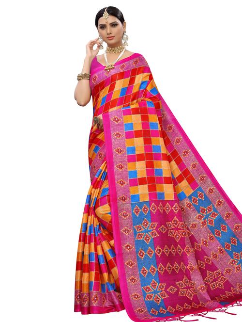 check printed saree with blouse - 16989502 -  Standard Image - 0