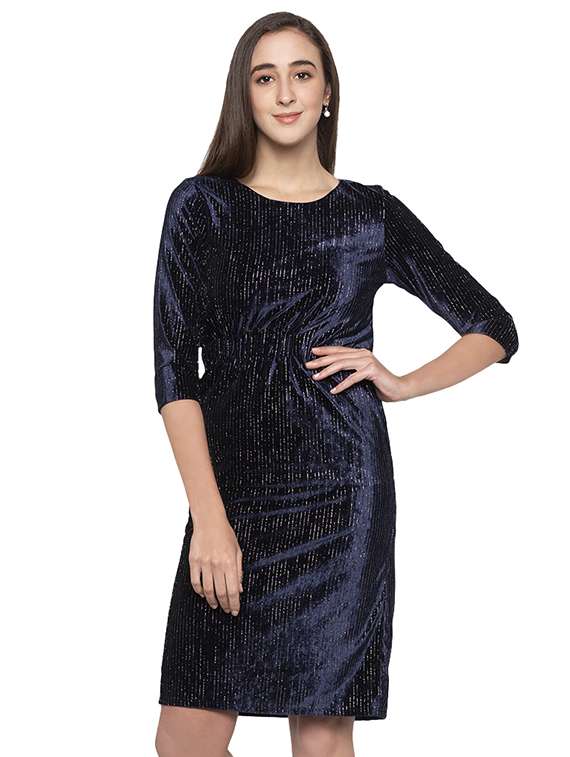 round neck embellished sheath dress 