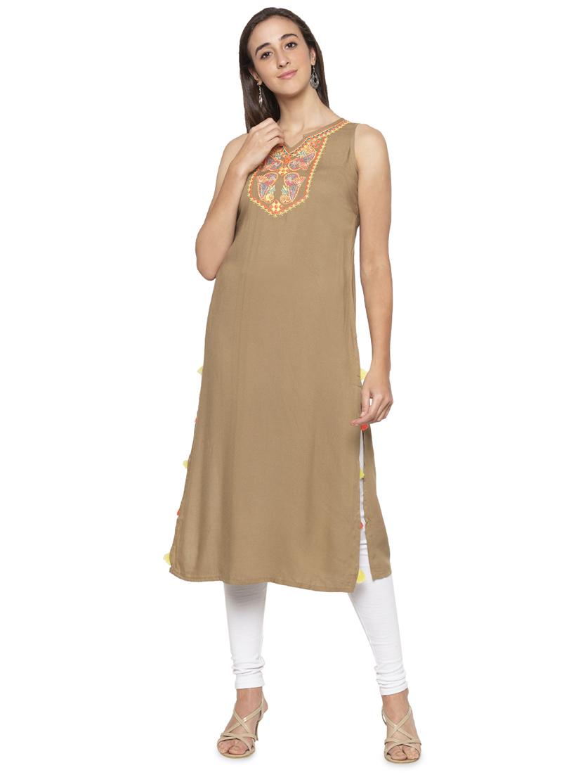 yoke embroidered straight kurta - 16989991 - Zoom Image - 0
