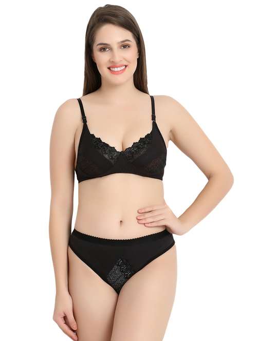 floral patch lace detail bra & panty set - 16990262 - Standard Image - 0
